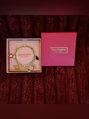 Juicy Couture Gold-Tone Charm Bracelet with Black and Clear Accents